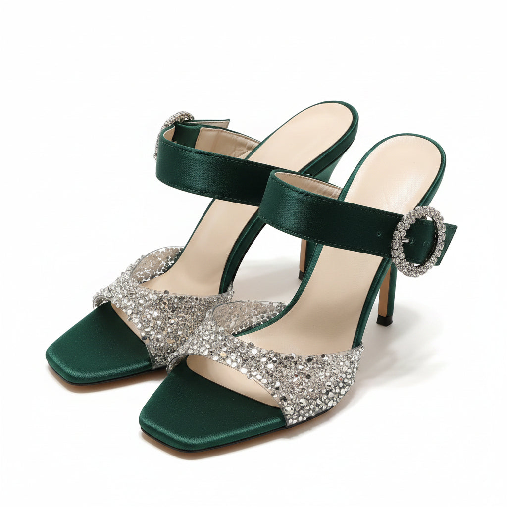 Women’s Green Rhinestone High Heels – Worn Once/Used