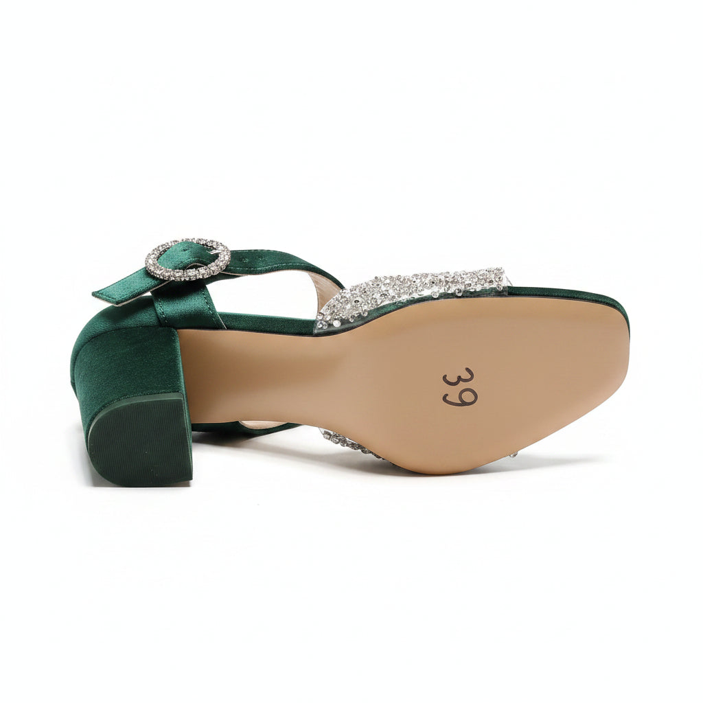 Women’s Green Rhinestone High Heels – Worn Once/Used