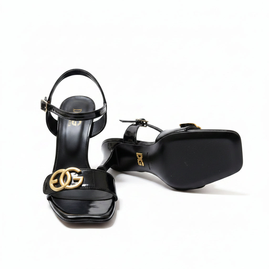 🖤 Women’s Black Designer Heels – Size 39, Gently Used (Gold Double‑G Accent)