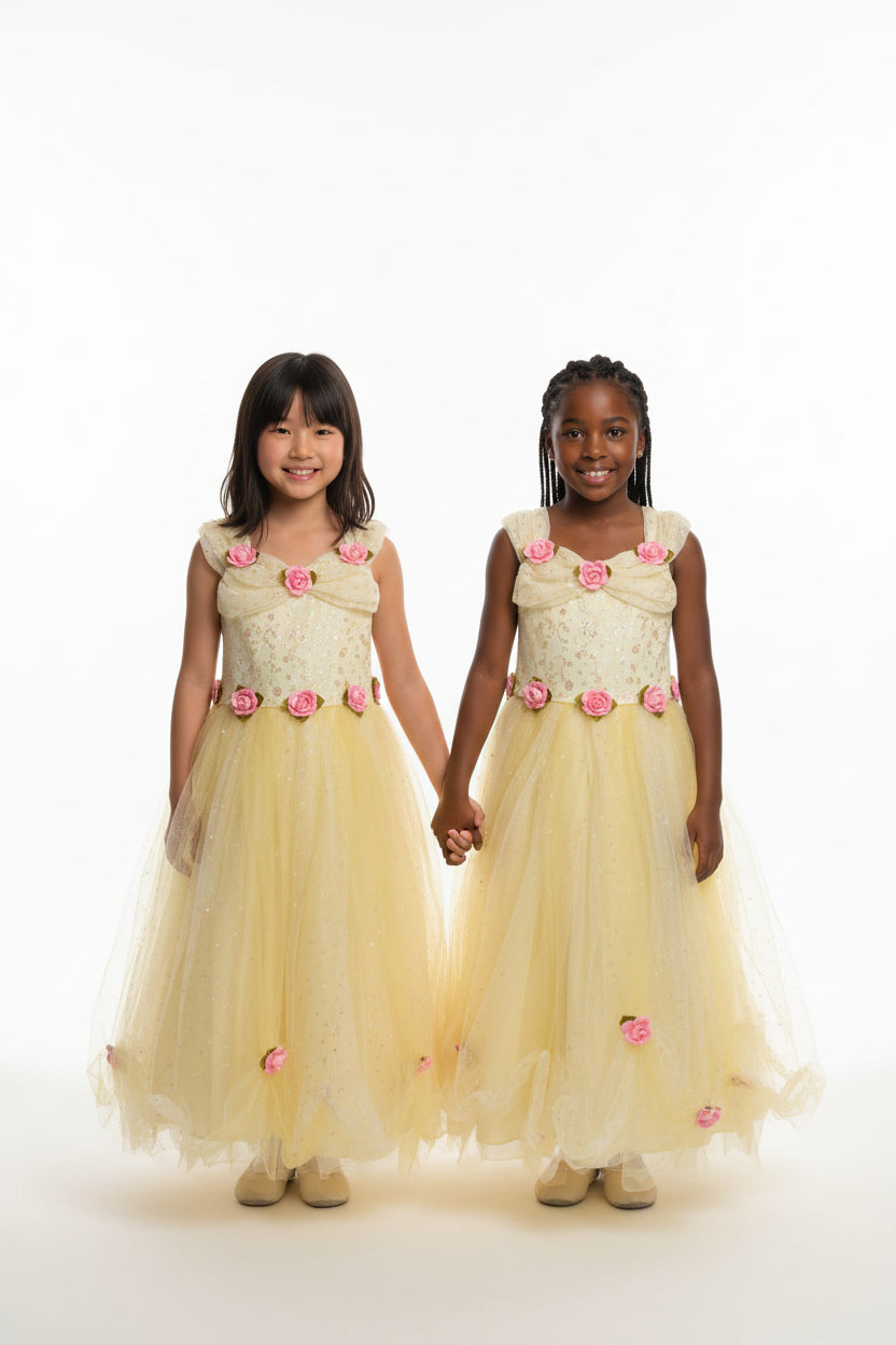 Yellow Floral Tulle Dress (Two Available) – Size 5T 5 Years (Used)
