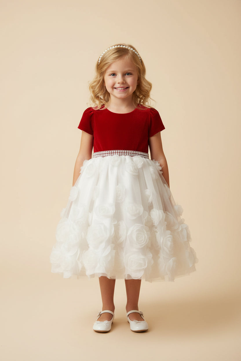 🎀 (Used Girl’s Red & White Special Occasion Dress – Size 5T 5 Years)