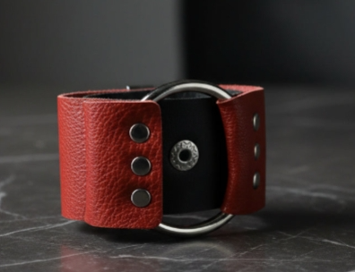 Paparazzi Red Leather Cuff Bracelet with Silver D-Ring