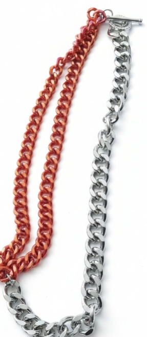 Two-Tone Pink & Silver Curb Chain Necklace with Toggle Clasp