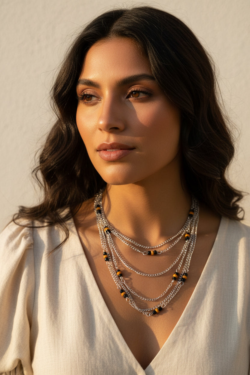 Paparazzi Silver Double Chain Necklace with Plastic Charm