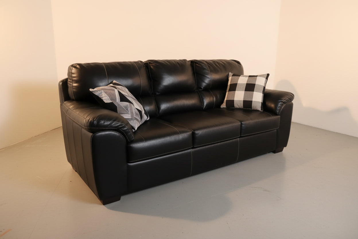 3-Piece Black Leather Couch – Used, Good Condition