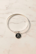 Silver Bangle Bracelet with Initial Letter Charm