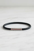 Black Braided Leather Bracelet with Magnetic Clasp
