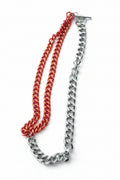Two-Tone Pink & Silver Curb Chain Necklace with Toggle Clasp