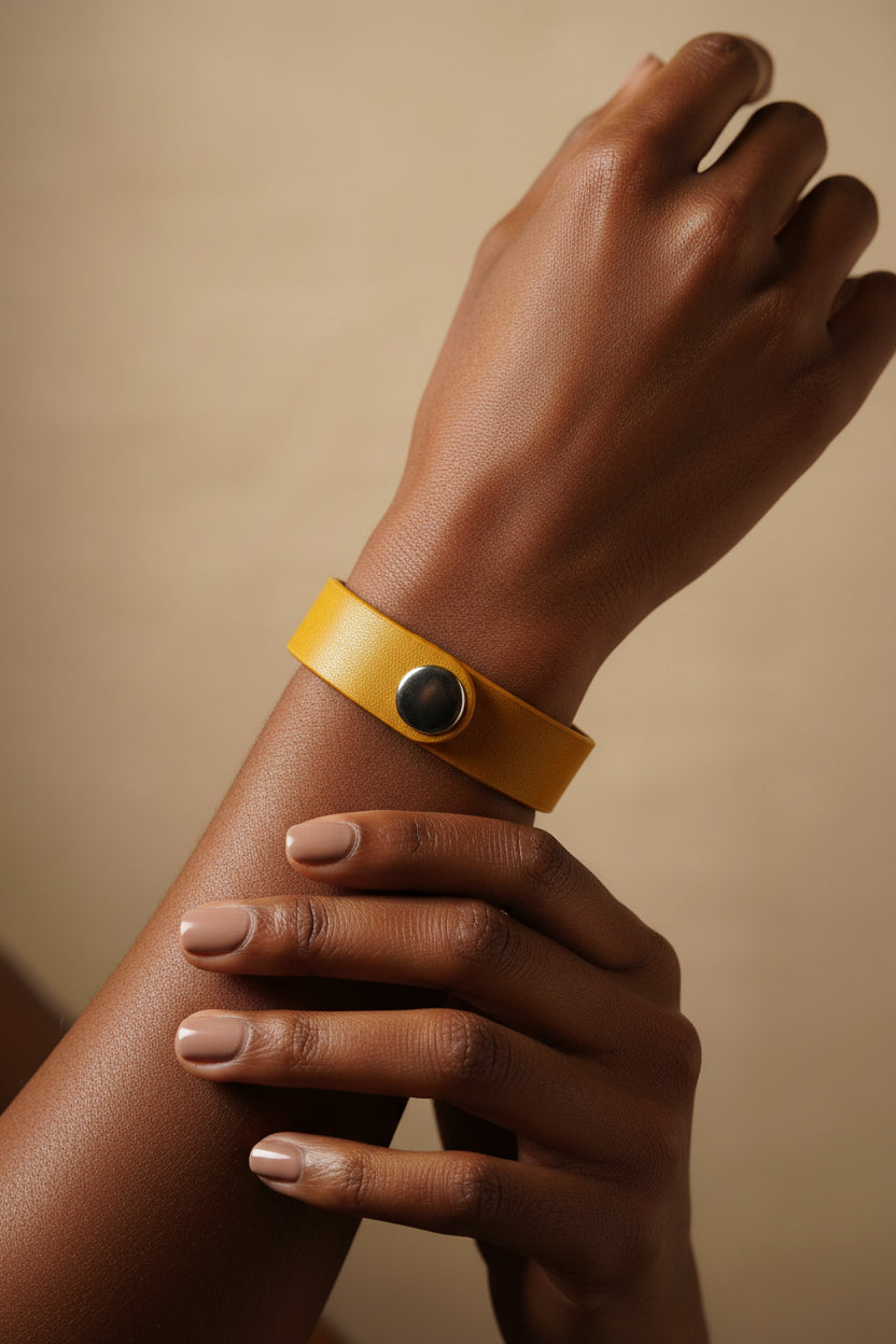 Gold Leather Bracelet with Silver Watch-Style Top